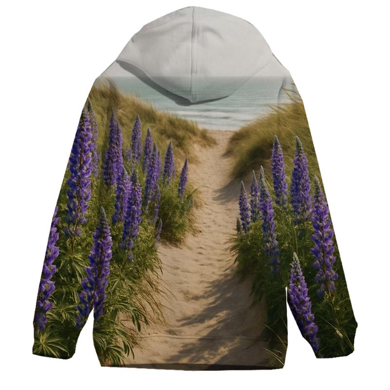 Wild Lupines Along Coastal Dune Path heavyweight hoodies
