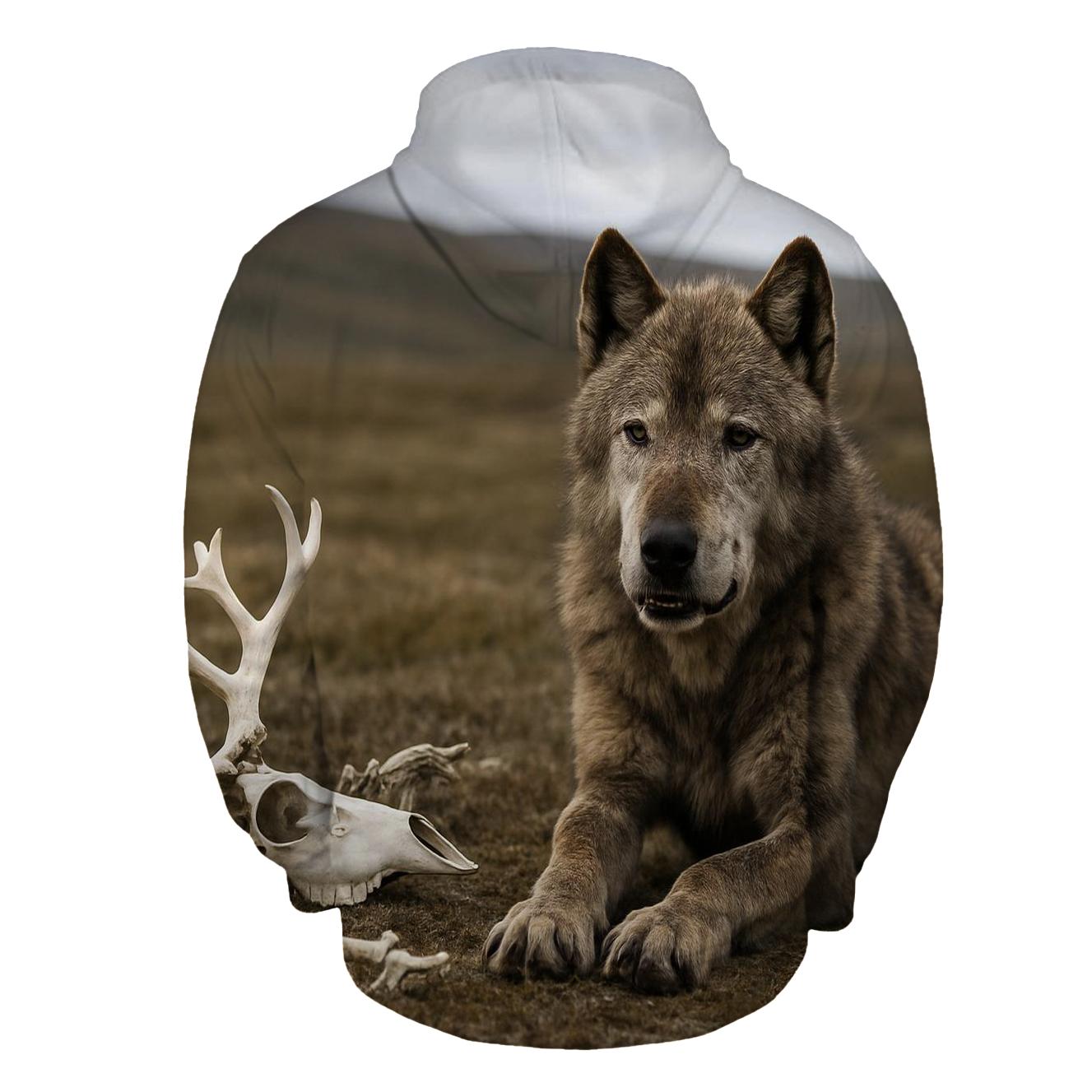 Old Alpha Wolf Resting Near Caribou Bones graphic hoodies