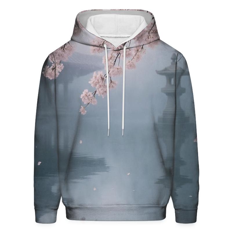 Cherry Blossoms Reflected In Temple Pond embroidered hoodies
