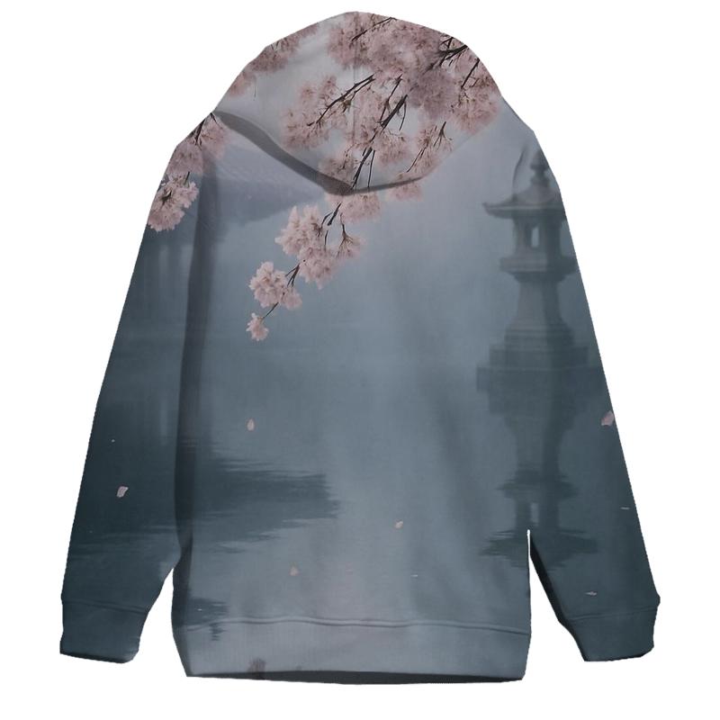 Cherry Blossoms Reflected In Temple Pond embroidered hoodies
