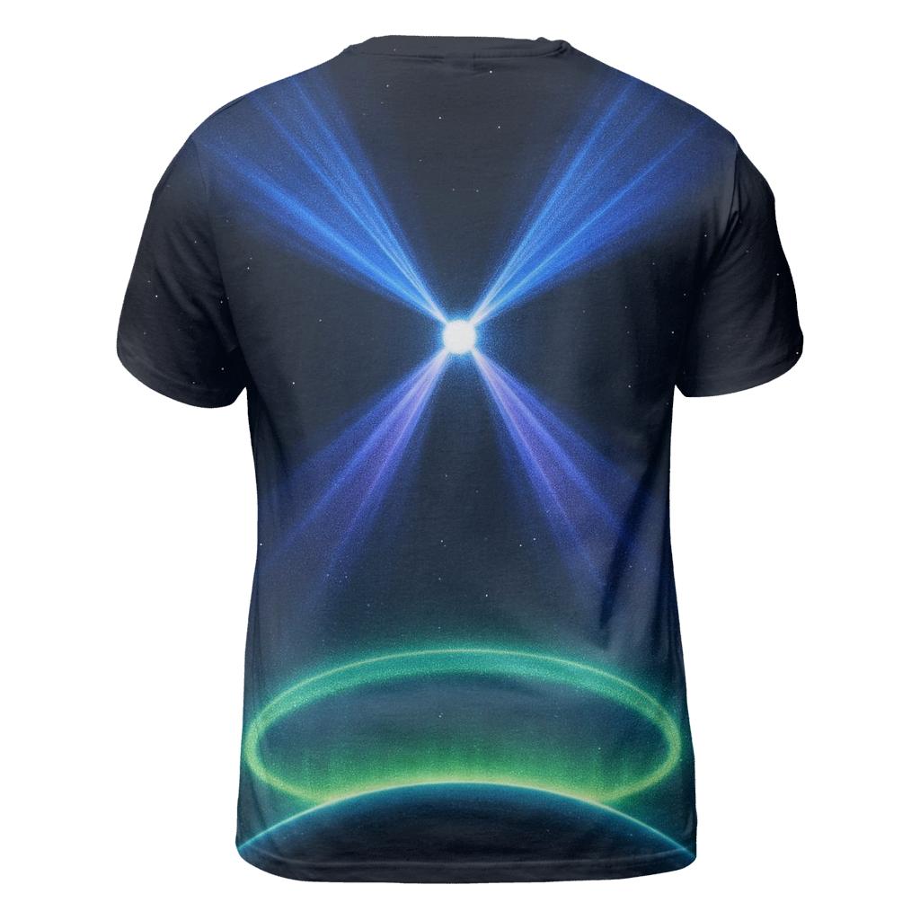 Pulsar Beam Aurora Crest vibrant all-over design tees