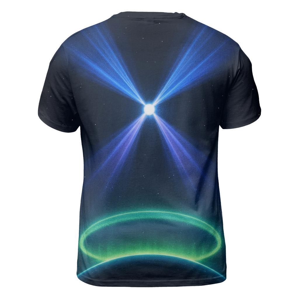 Pulsar Beam Aurora Crest vibrant all-over design tees