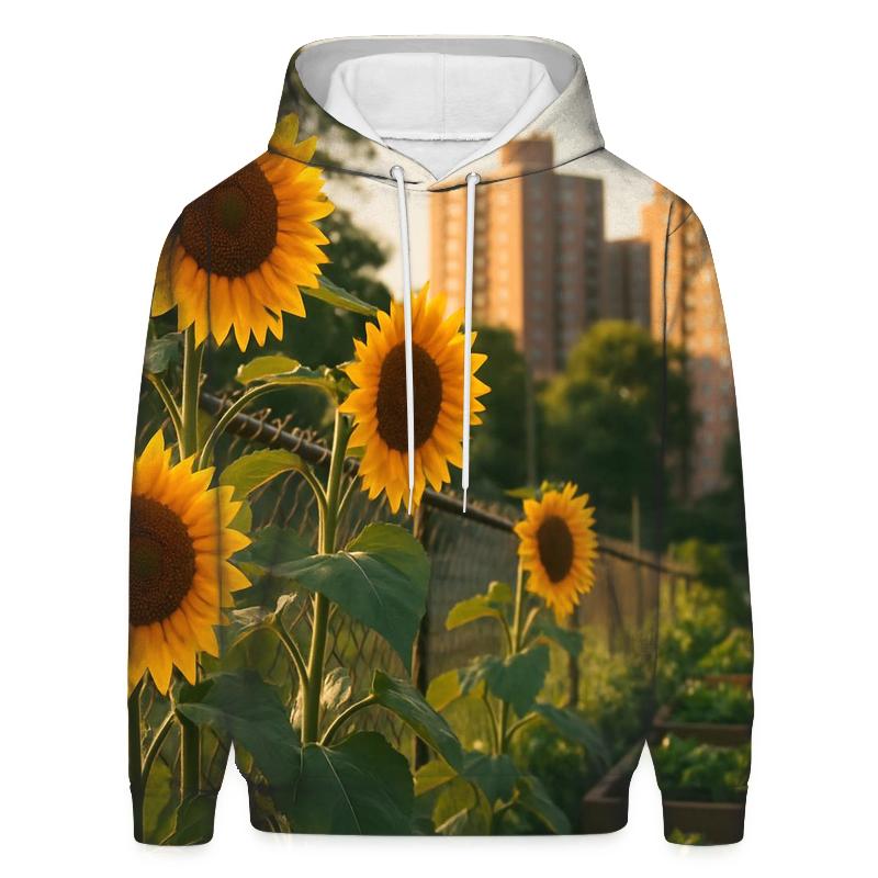 Sunflowers Bordering Urban Community Garden hoodies fashion