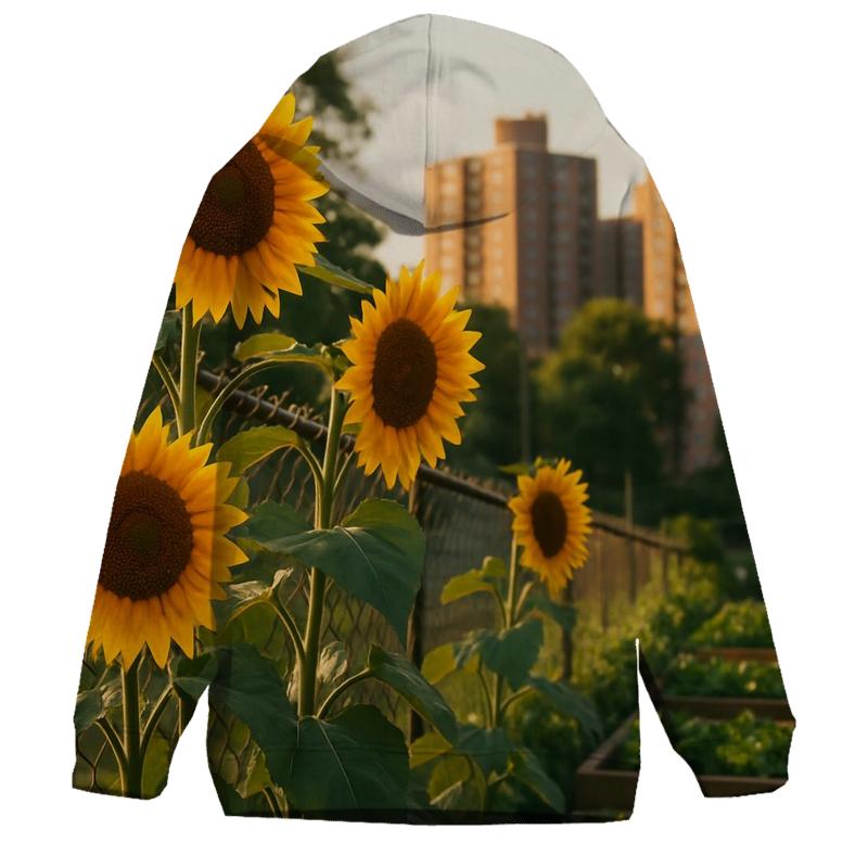 Sunflowers Bordering Urban Community Garden hoodies fashion