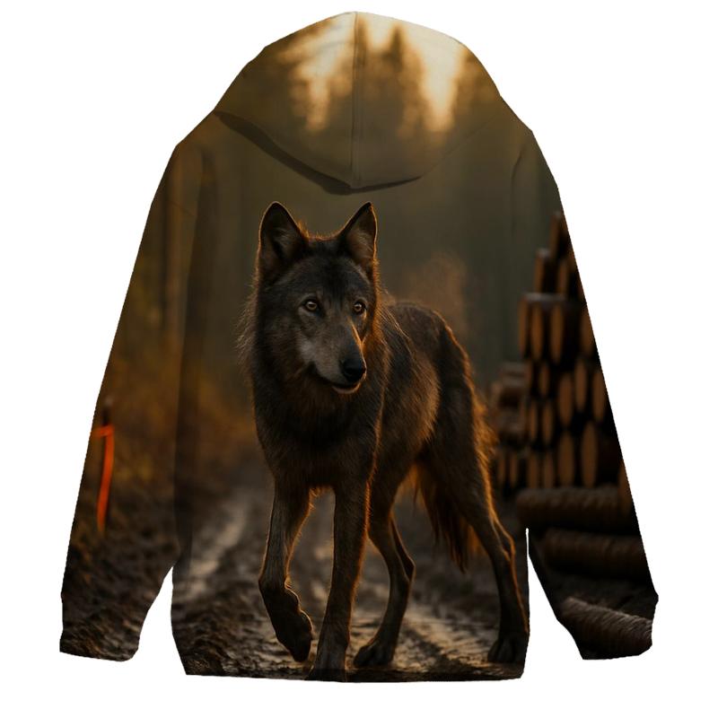 Timber Wolf Paused On Logging Road printed hoodies