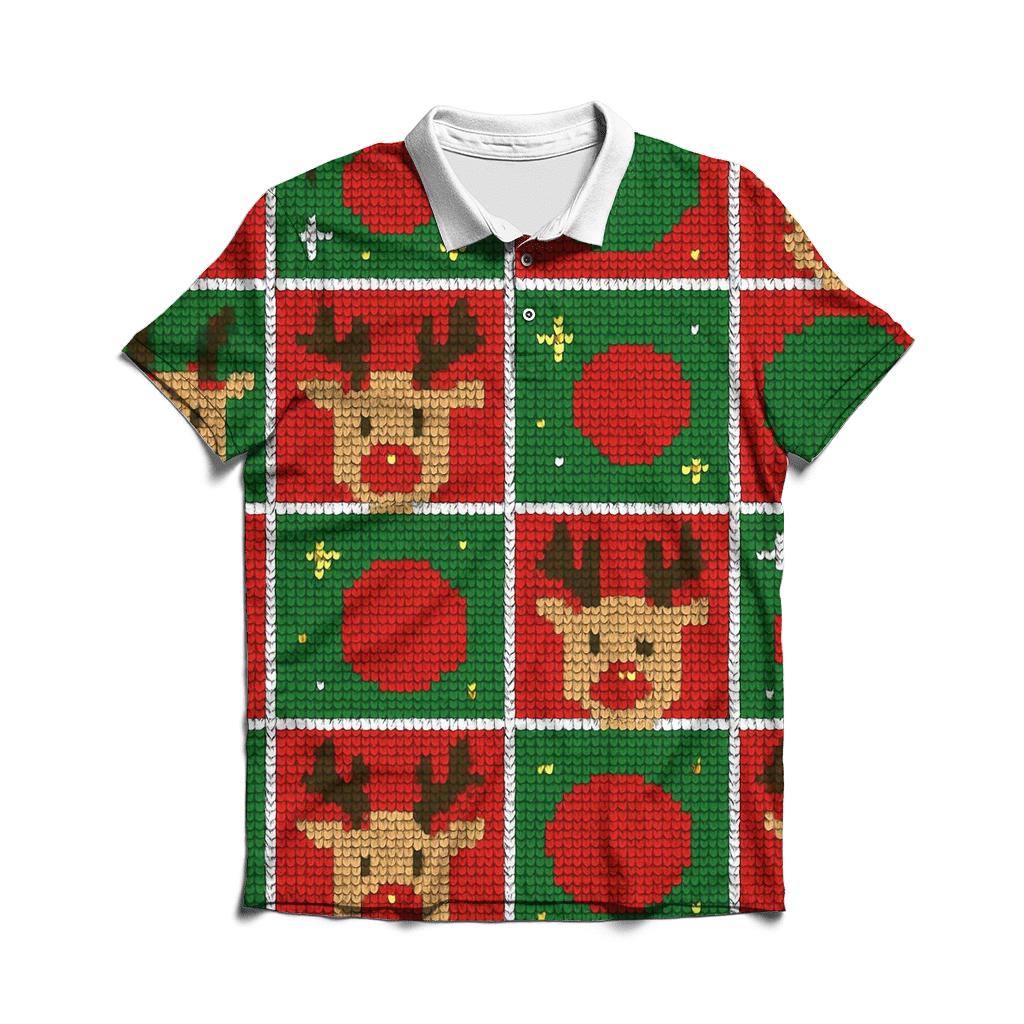 Reindeer Polka Parade Grid premium cotton polo shirts