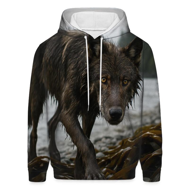 Coastal Wolf Emerging From Kelp Forest lightweight hoodies