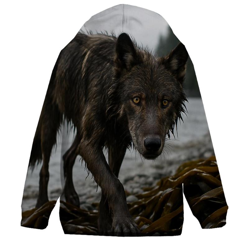 Coastal Wolf Emerging From Kelp Forest lightweight hoodies