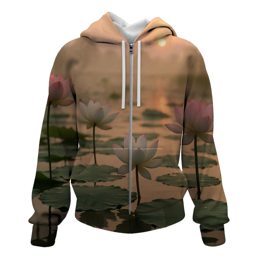 Dawn Mist Over Lotus Wetland hoodie styles