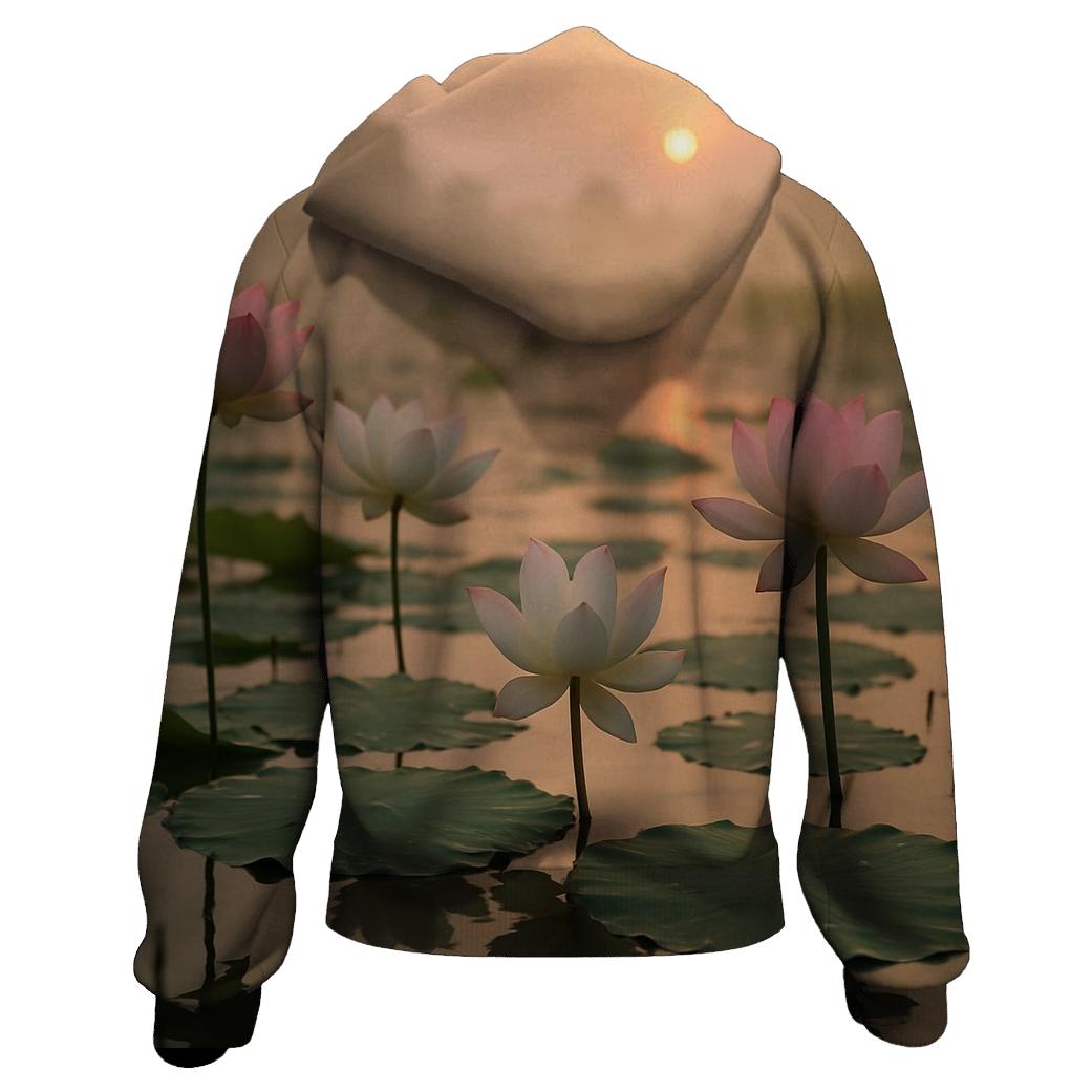 Dawn Mist Over Lotus Wetland hoodie styles