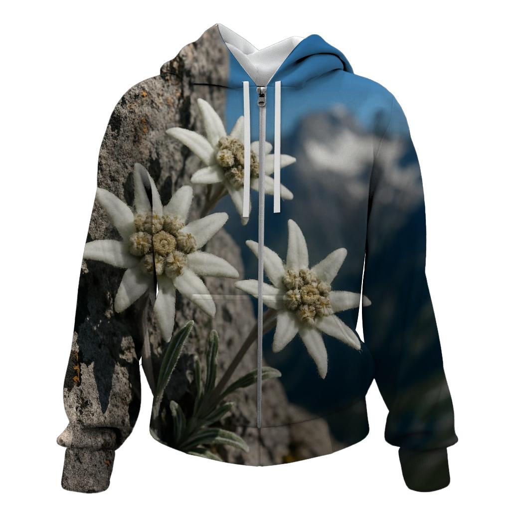 Alpine Edelweiss On Weathered Stone embroidered hoodies