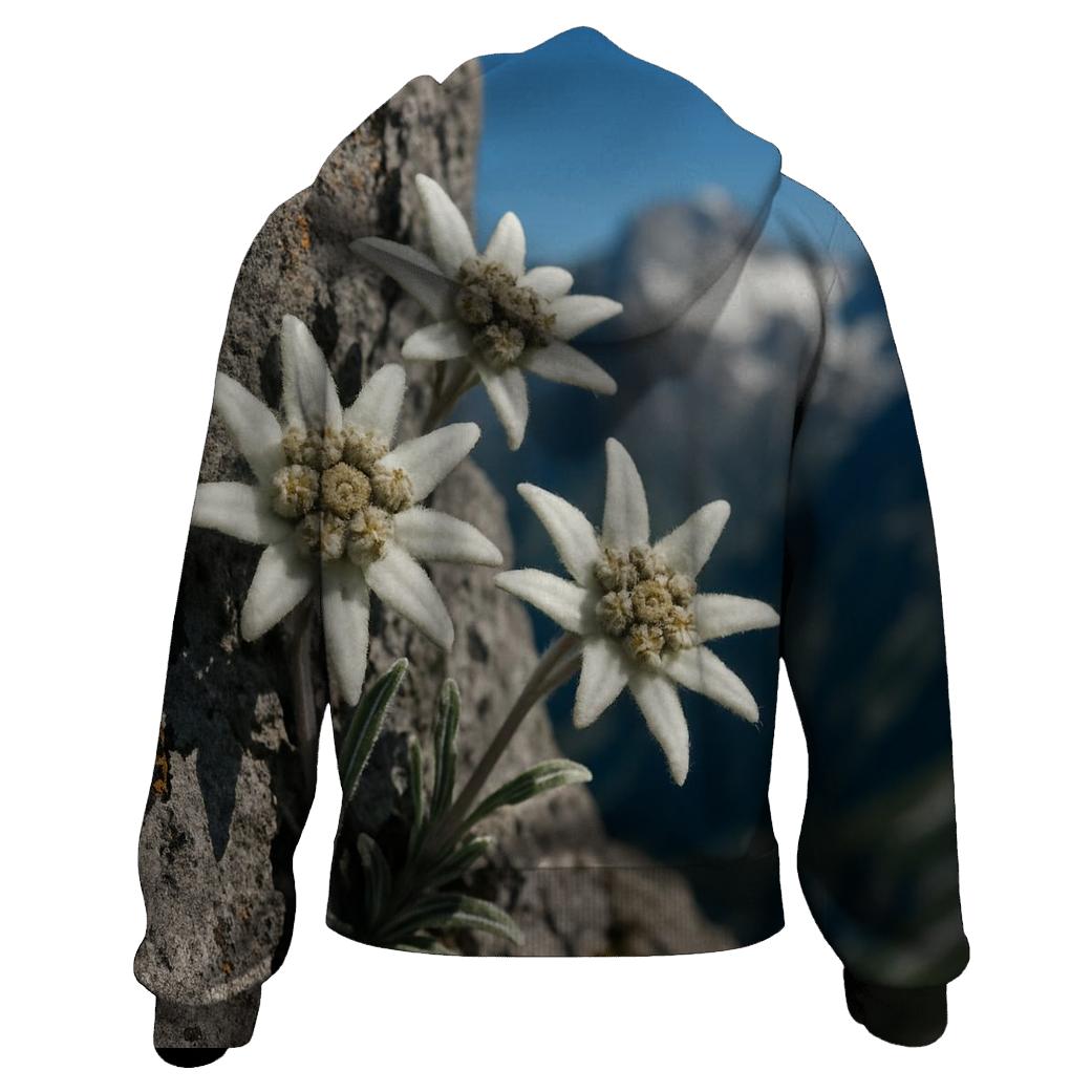 Alpine Edelweiss On Weathered Stone embroidered hoodies