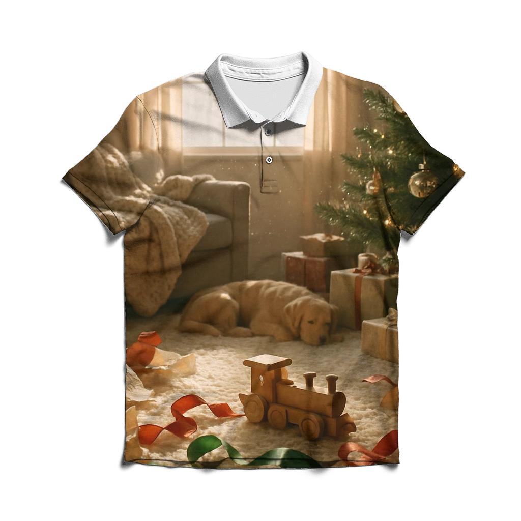 ChristmasMorningSunbeamLivingRoom branded logo polo shirts