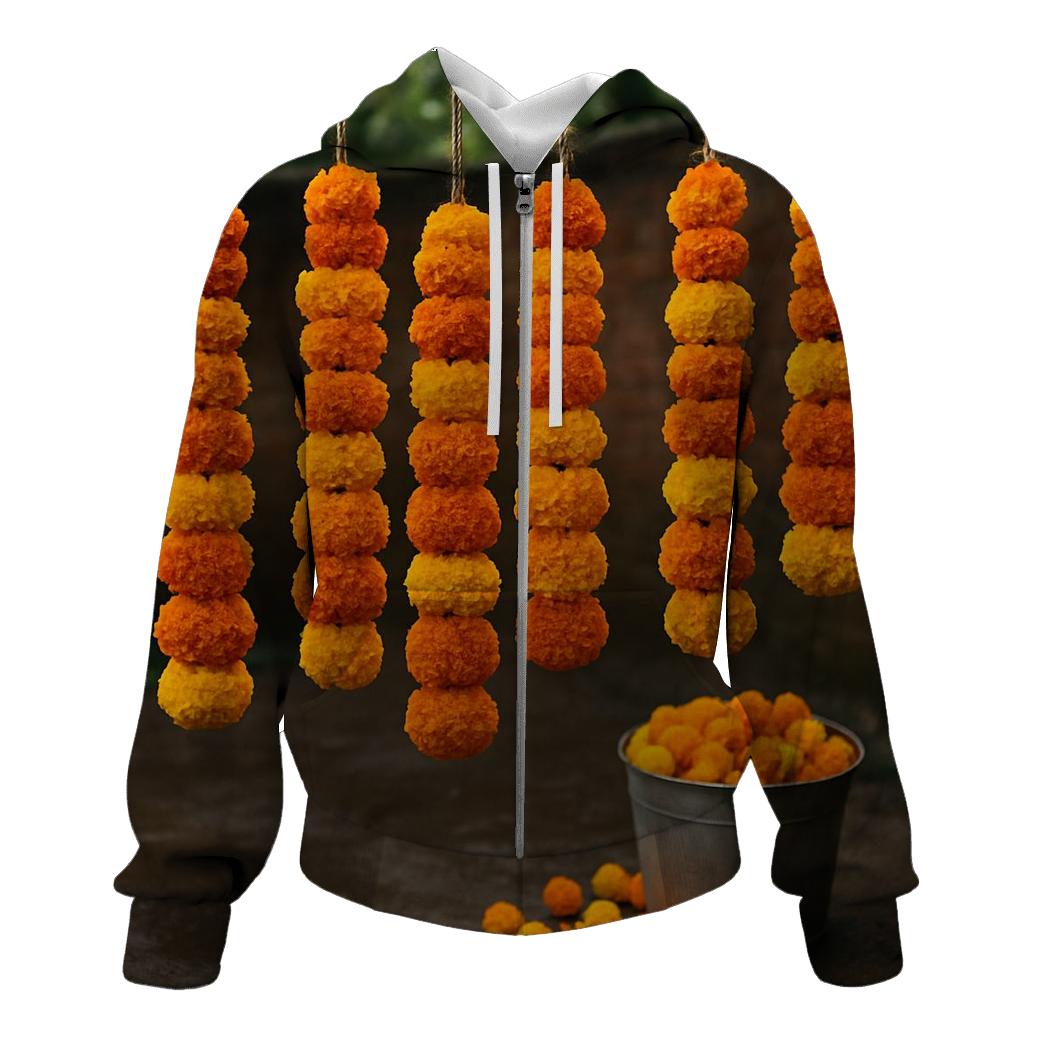 Monsoon Marigolds In Village Courtyard lightweight hoodies