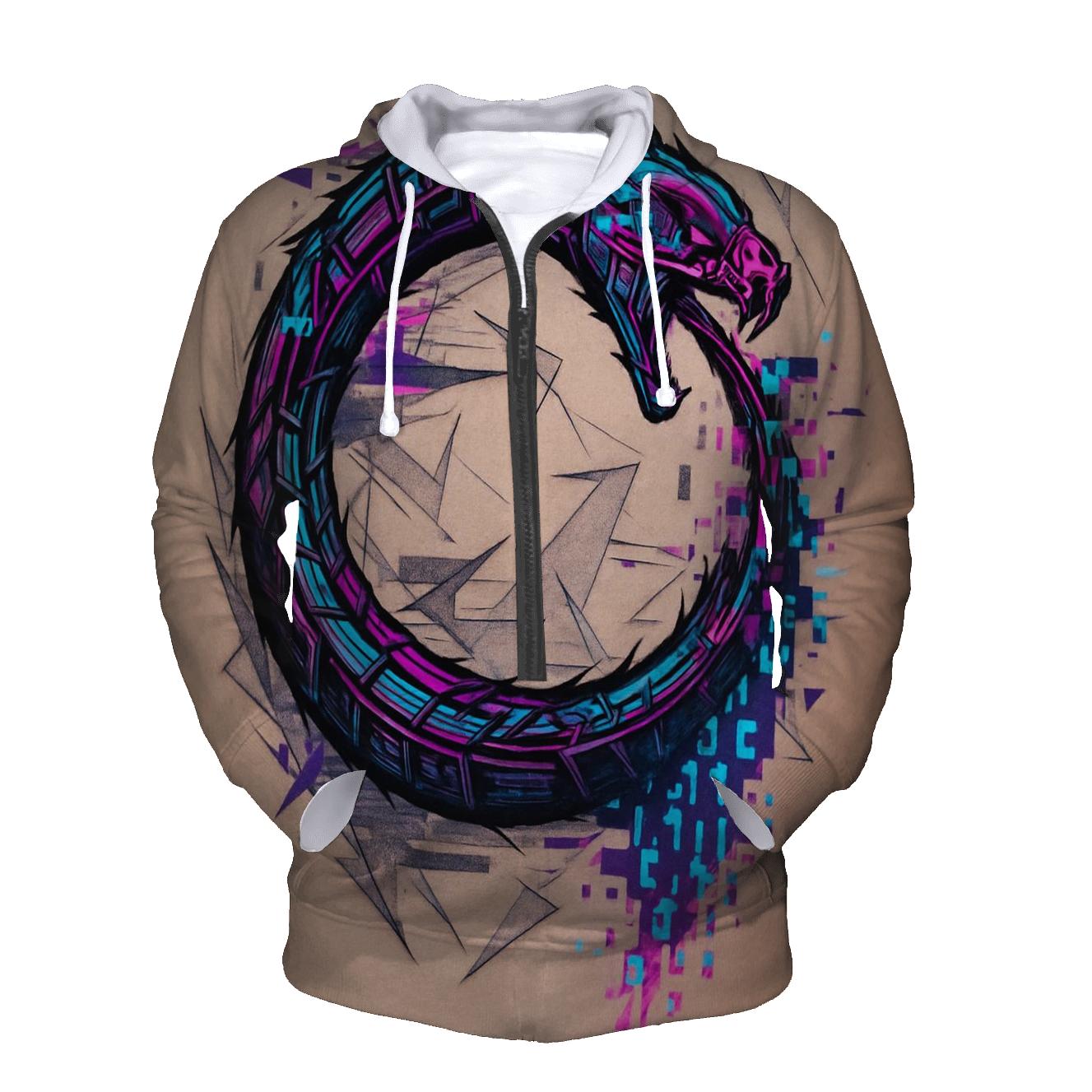 Digital Glitch Neon Ouroboros heavyweight hoodies
