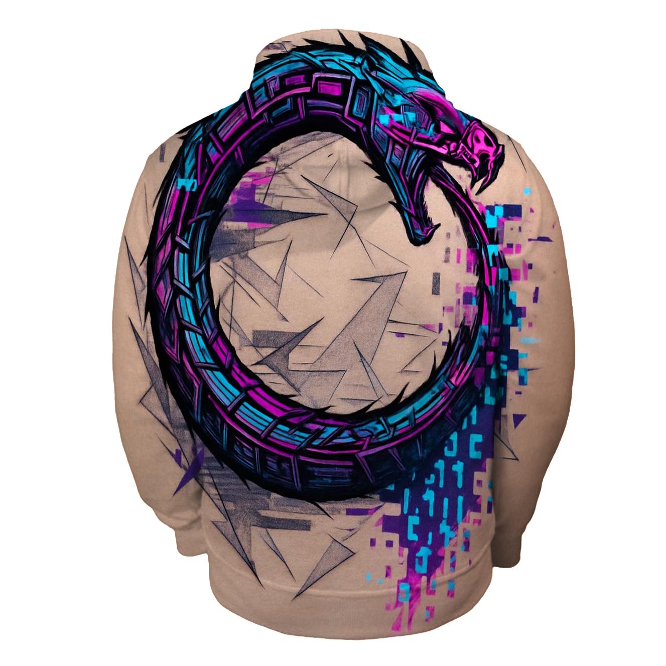 Digital Glitch Neon Ouroboros heavyweight hoodies