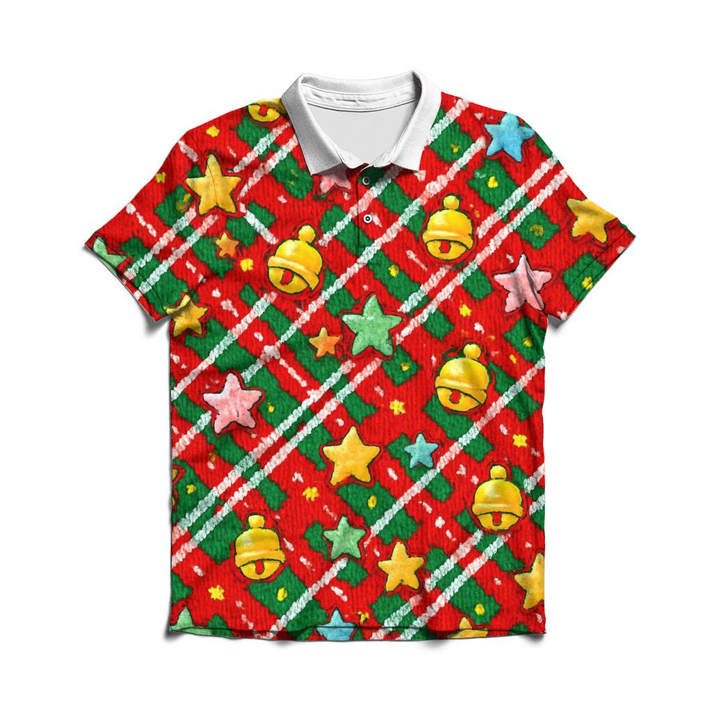 Candy Cane Pixel Plaid Circus custom polo shirts
