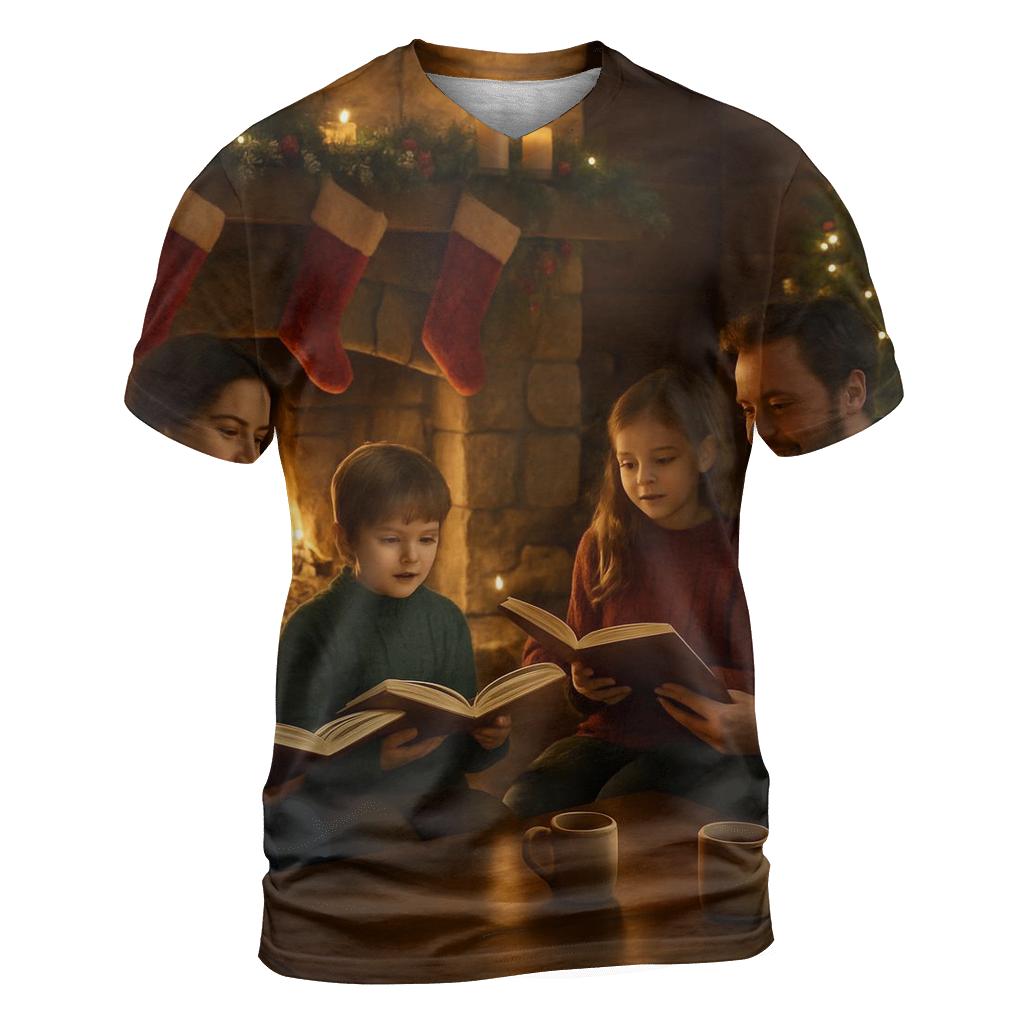 FiresideCarolsOnChristmasEve vibrant all-over design tees