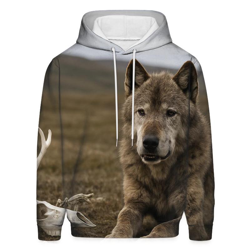 Old Alpha Wolf Resting Near Caribou Bones hoodie trends