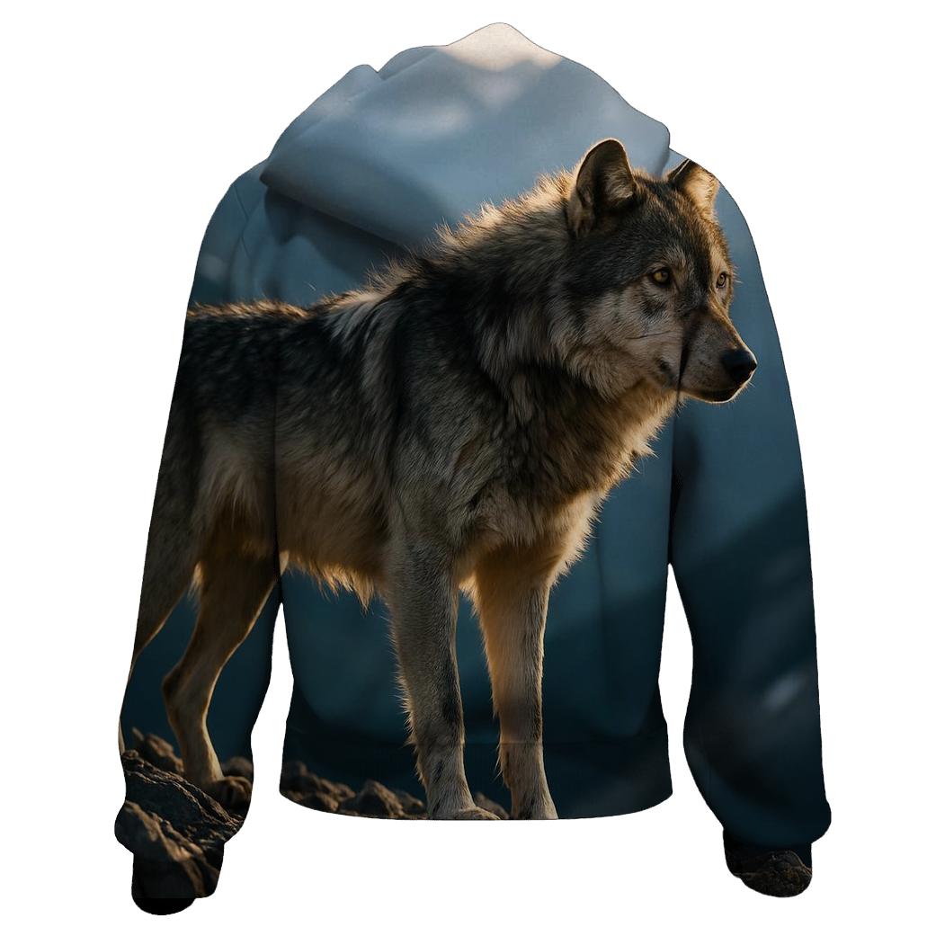 Lone Wolf On Wind Carved Ridge At Dusk embroidered hoodies