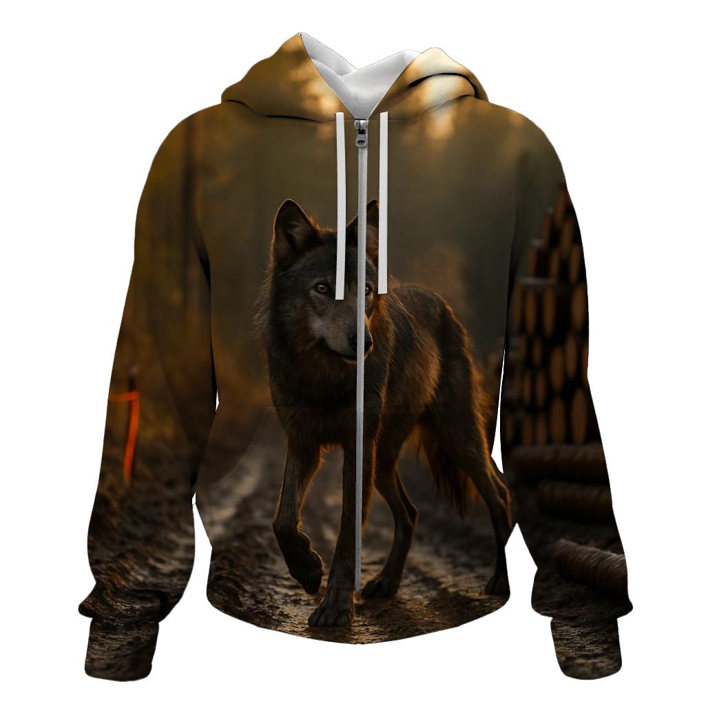 Timber Wolf Paused On Logging Road graphic hoodies