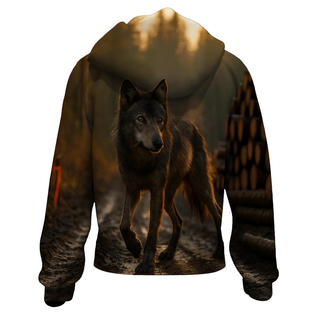 Timber Wolf Paused On Logging Road graphic hoodies