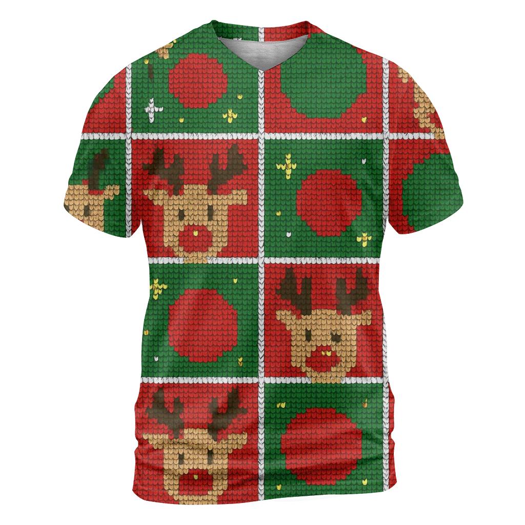 Reindeer Polka Parade Grid vibrant all-over design tees