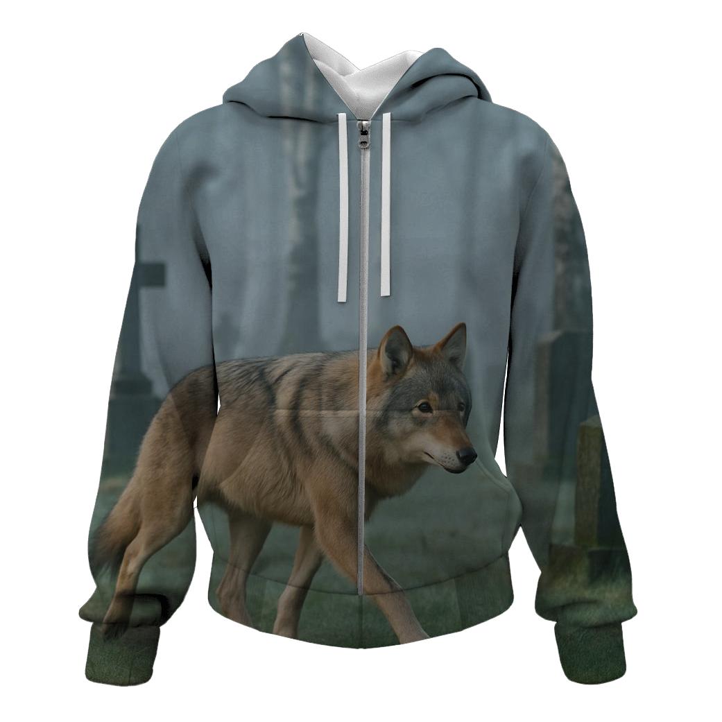 Eurasian Wolf Trotting Through Birch Cemetery custom hoodies