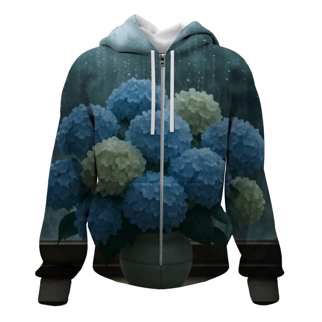 Hydrangeas Against Rain Streaked Window lightweight hoodies