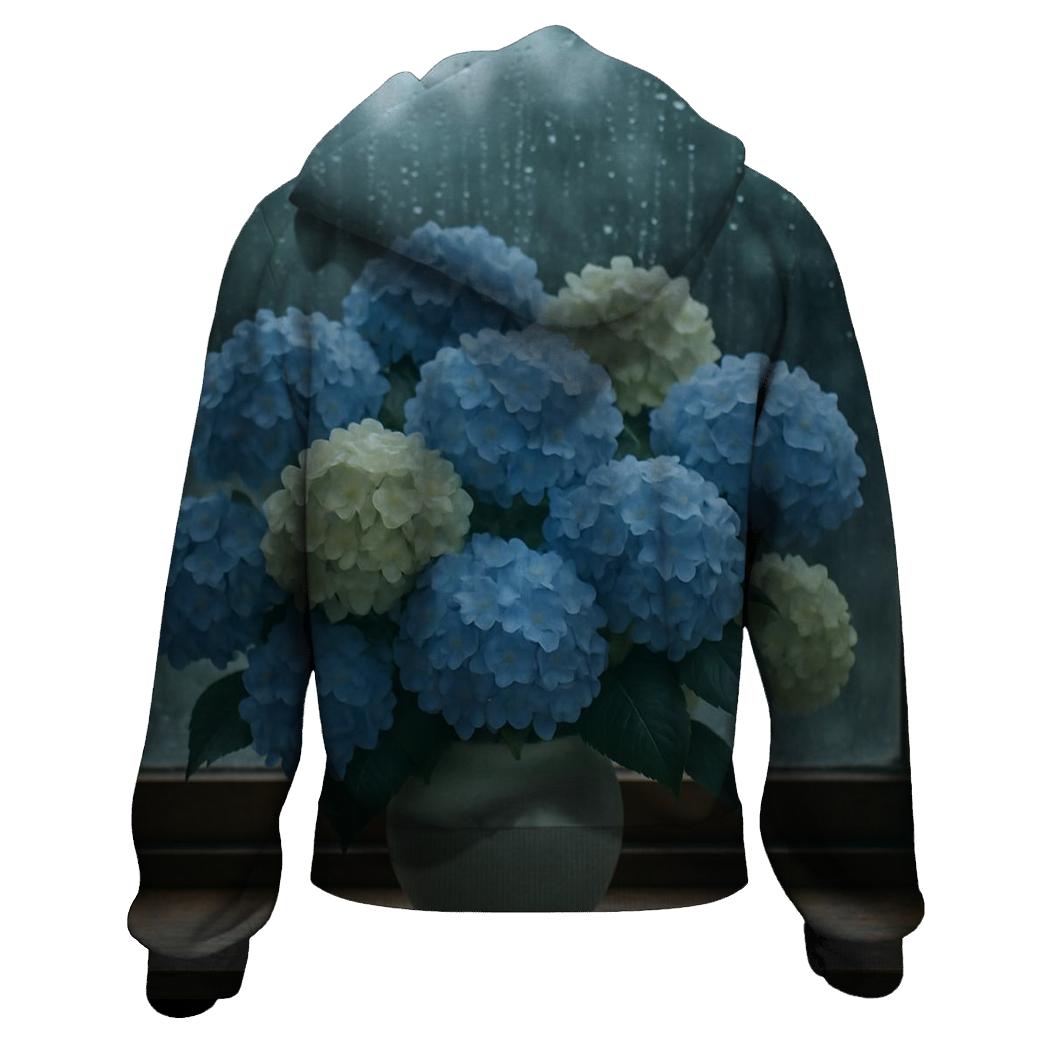 Hydrangeas Against Rain Streaked Window lightweight hoodies