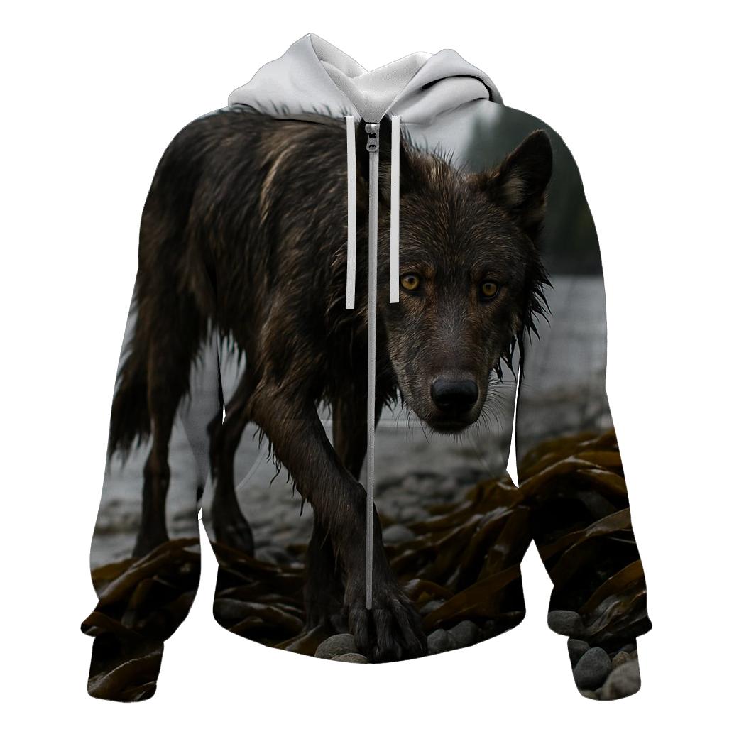Coastal Wolf Emerging From Kelp Forest designer hoodies
