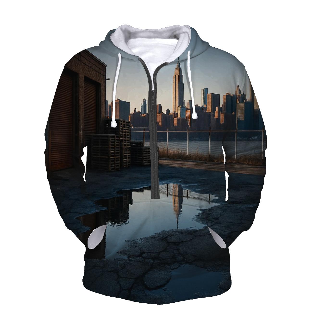 Brooklyn Industrial Waterfront And Midtown Silhouette graphic hoodies