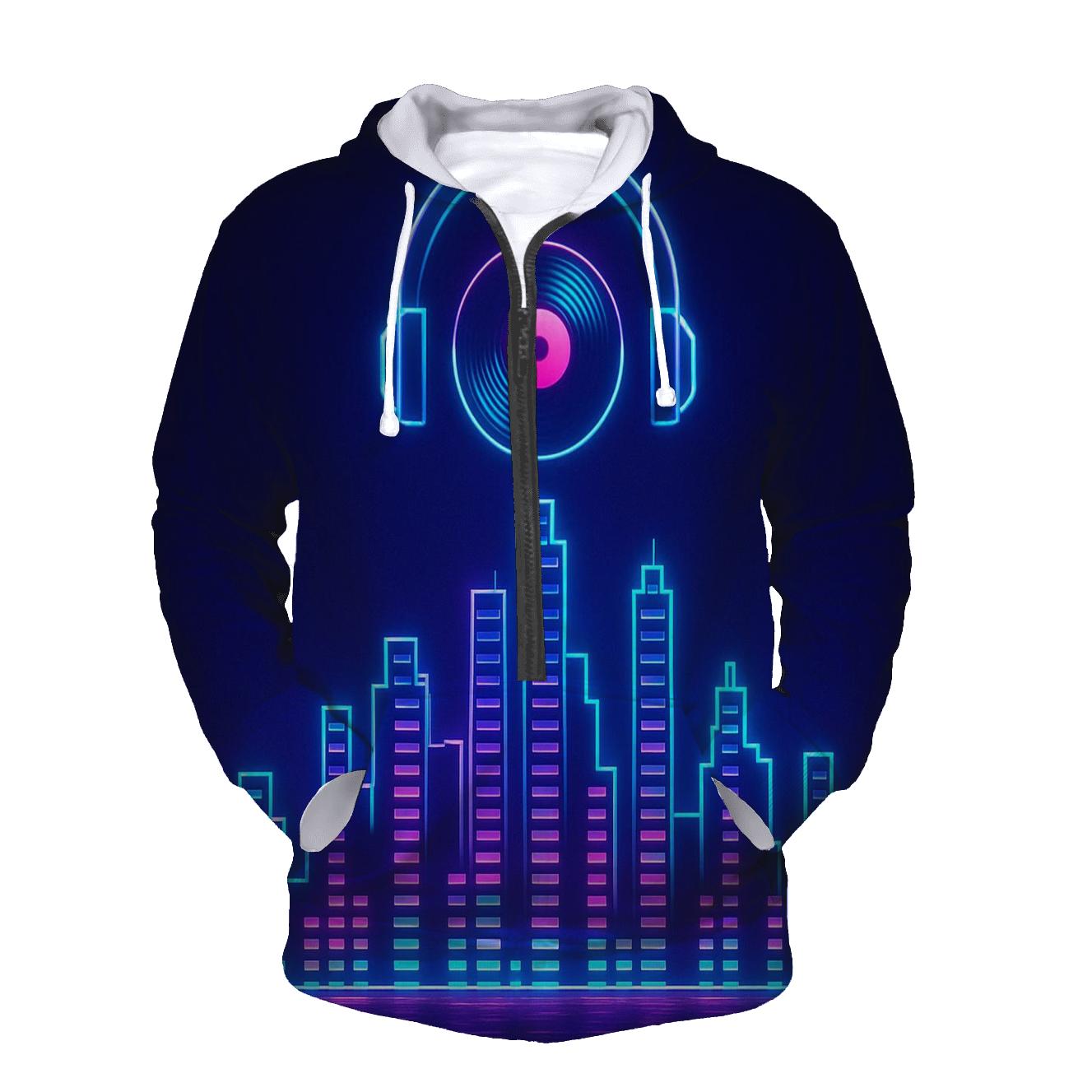 Neon Synth Skyline embroidered hoodies