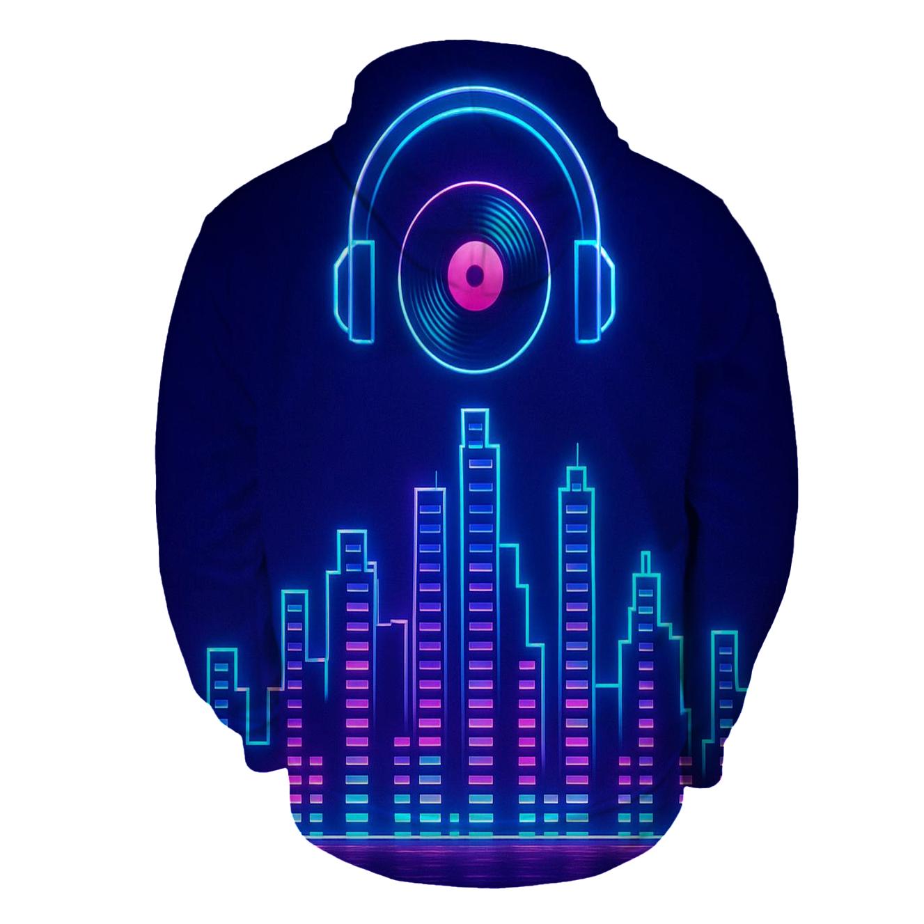 Neon Synth Skyline embroidered hoodies