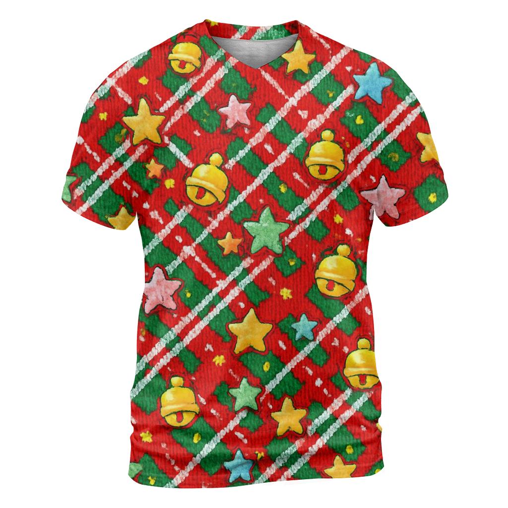 Candy Cane Pixel Plaid Circus vibrant all-over design tees