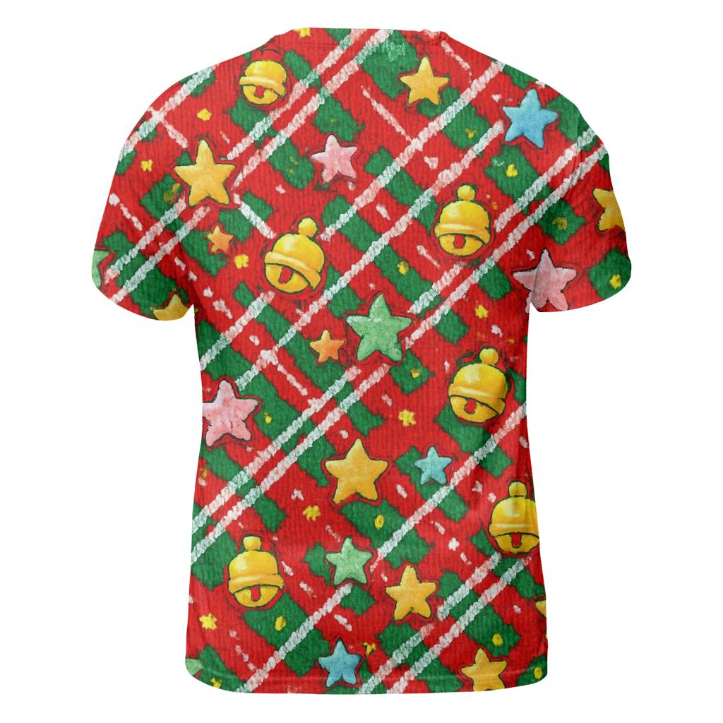 Candy Cane Pixel Plaid Circus vibrant all-over design tees