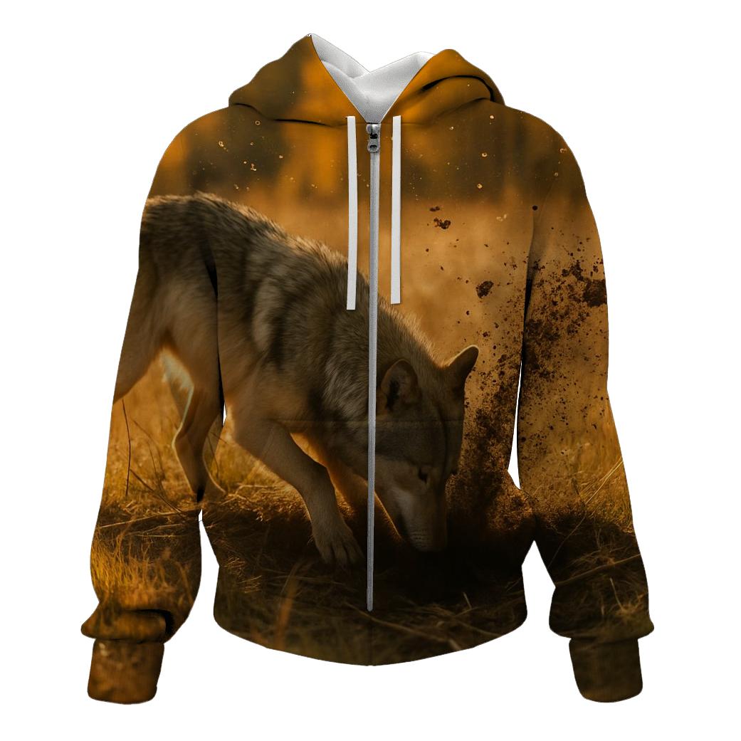 Wolf Digging For Voles In Autumn Meadow hoodie styles