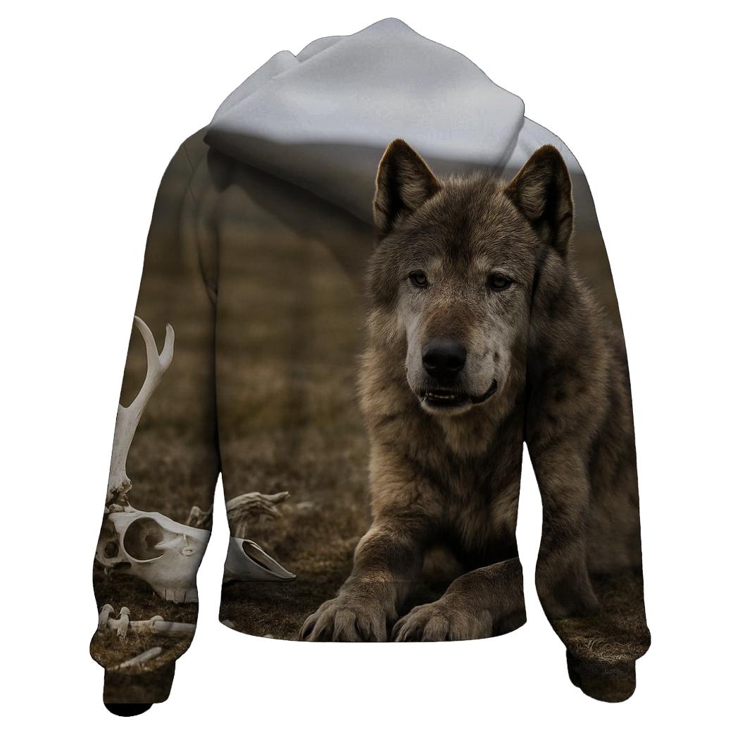 Old Alpha Wolf Resting Near Caribou Bones designer hoodies