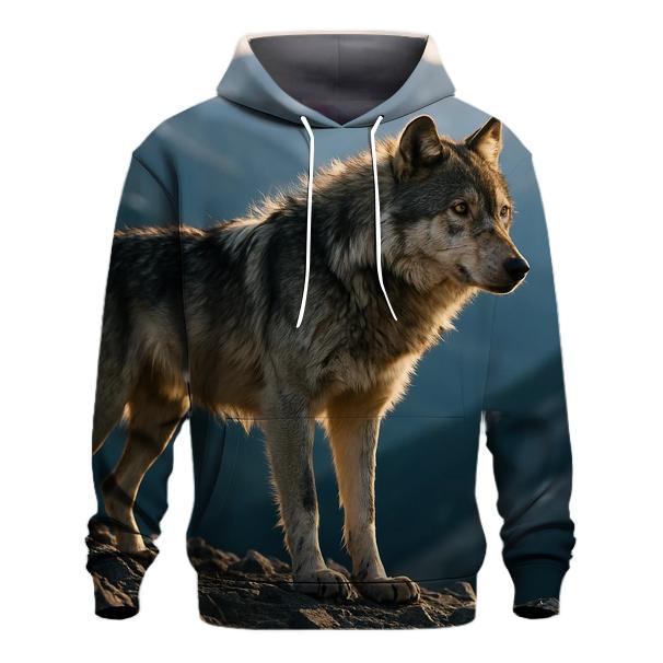 Lone Wolf On Wind Carved Ridge At Dusk graphic hoodies