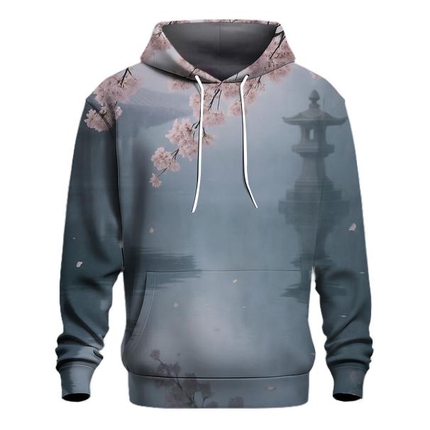 Cherry Blossoms Reflected In Temple Pond premium hoodies
