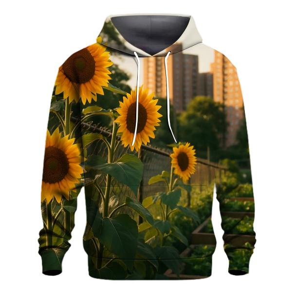 Sunflowers Bordering Urban Community Garden graphic hoodies