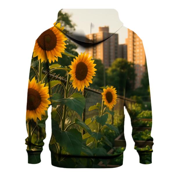 Sunflowers Bordering Urban Community Garden graphic hoodies
