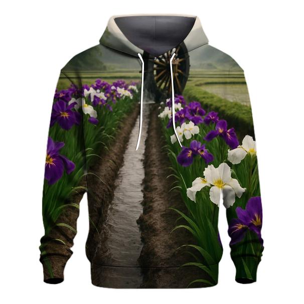 Iris Field Beside Traditional Waterwheel graphic hoodies