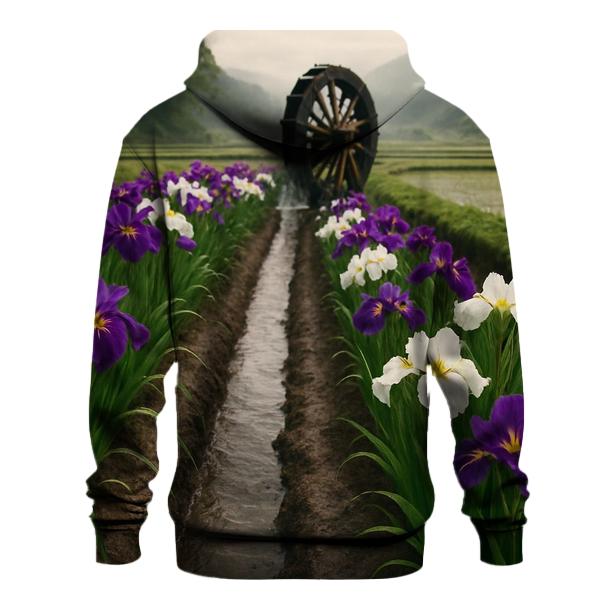 Iris Field Beside Traditional Waterwheel graphic hoodies