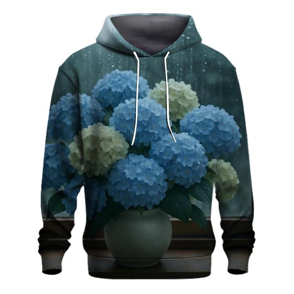 Hydrangeas Against Rain Streaked Window hoodie designs
