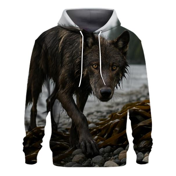 Coastal Wolf Emerging From Kelp Forest printed hoodies