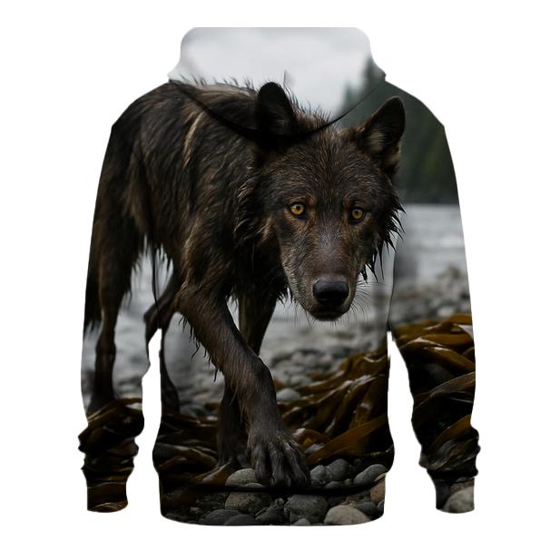 Coastal Wolf Emerging From Kelp Forest printed hoodies