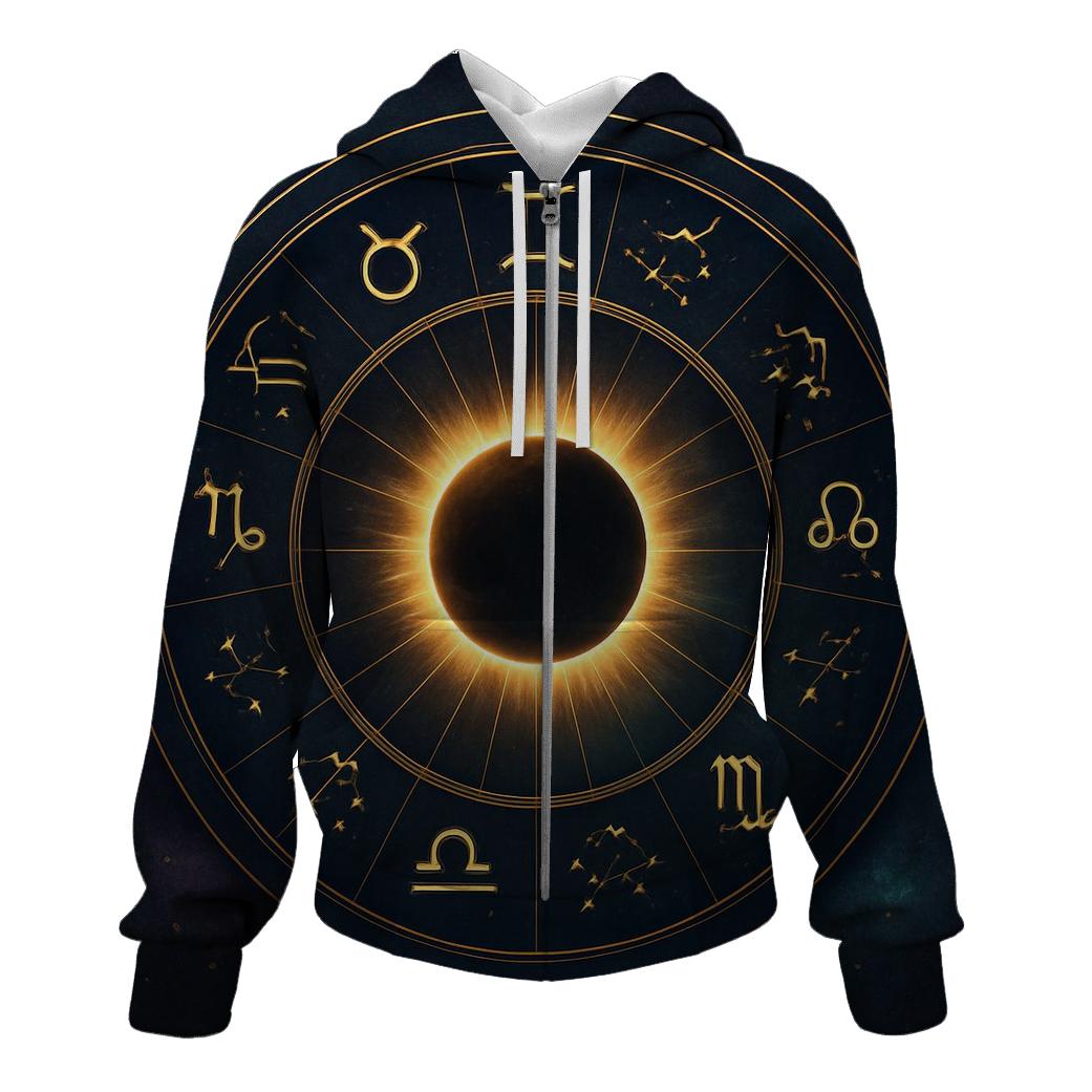 Zodiac Wheel Eclipse Mandala lightweight hoodies