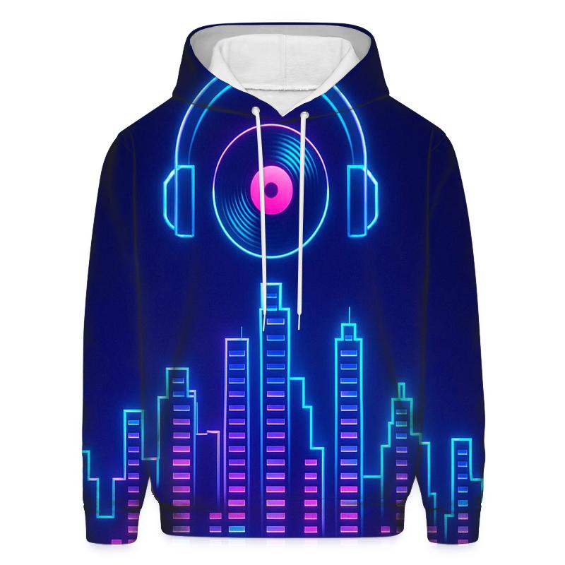 Neon Synth Skyline embroidered hoodies