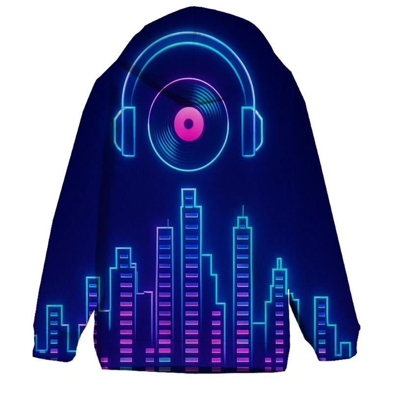 Neon Synth Skyline embroidered hoodies